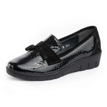 Pantofi piele naturala 1137 negru-lac-croco