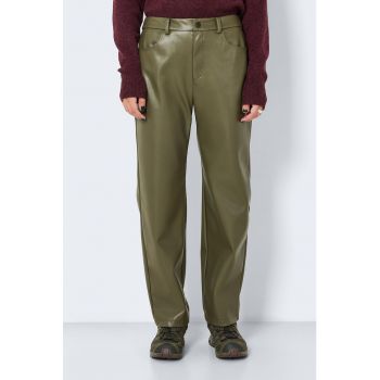 Pantaloni drepti de piele ecologica cu talie inalta