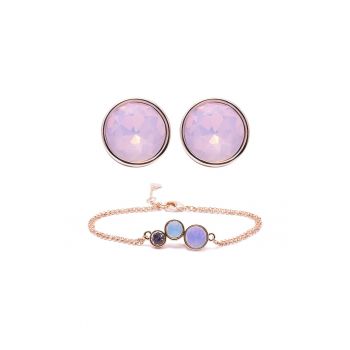 Set de bratara placata cu aur si cercei decorati cu opal si cristale