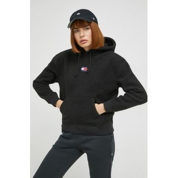 Tommy Jeans bluza femei, culoarea negru, cu glugă, neted