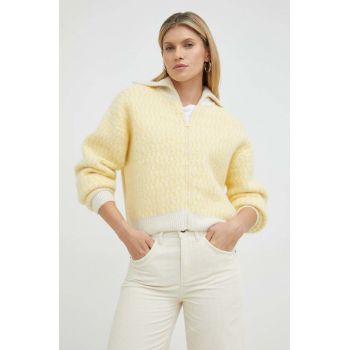 American Vintage cardigan din amestec de lana femei, culoarea galben, light