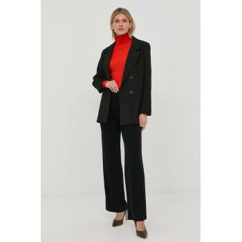 Beatrice B pantaloni de lana femei, culoarea negru, drept, high waist