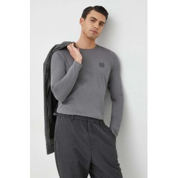 BOSS longsleeve din bumbac Boss Casual , culoarea gri, cu imprimeu