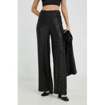 Gestuz pantaloni femei, culoarea negru, lat, high waist