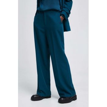 Medicine pantaloni femei, culoarea verde, lat, medium waist