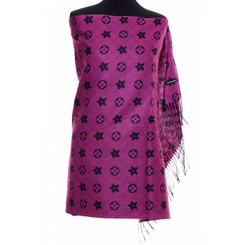 Esarfa casmir dubla fata cu model gen Louis Vuitton, mov zmeura