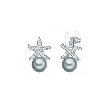 Cercei decorati cu zirconia si perle organice