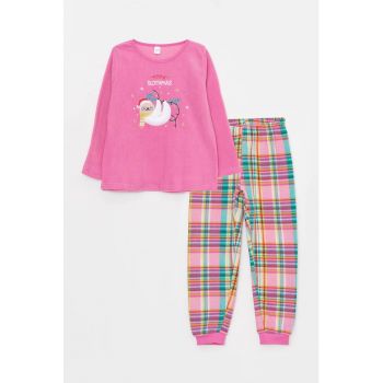 Pijama din material fleece cu maneci lungi