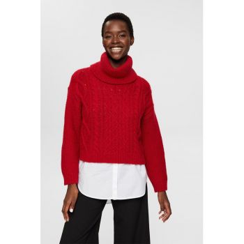 Pulover crop din amestec de lana cu guler inalt