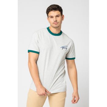 Tricou din amestec de bumbac organic cu logo brodat pe piept