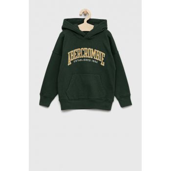 Abercrombie & Fitch bluza copii culoarea verde, cu glugă, cu imprimeu