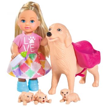 Papusa Simba Evi Love Dog Sitter 12 cm cu 4 figurine si accesorii