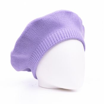 Bereta lila cu model tricotaj simplu cu clini, din lana de firma original