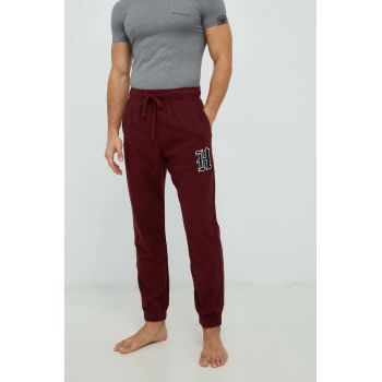 Hollister Co. pantaloni de pijama barbati, culoarea bordo, cu imprimeu ieftine