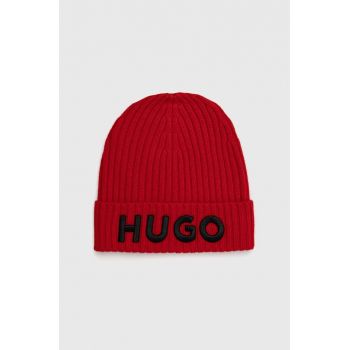 HUGO caciula de lana culoarea rosu, de lana