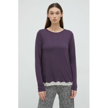 United Colors of Benetton longsleeve de pijama culoarea violet