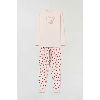 OVS pijamale de bumbac pentru copii culoarea roz, modelator