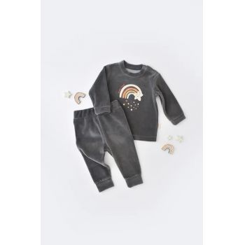 Set Curcubeu cu bluzita cu maneca lunga si pantaloni lungi din 80%bumbac organic si 20% poliester - Antracit, BabyCosy de firma original