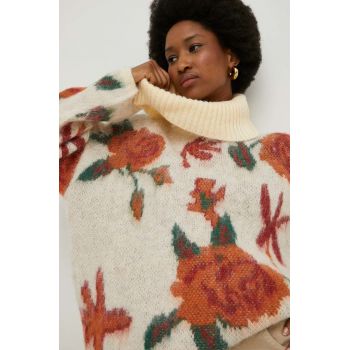 Answear Lab pulover de lana femei, culoarea bej, cu guler