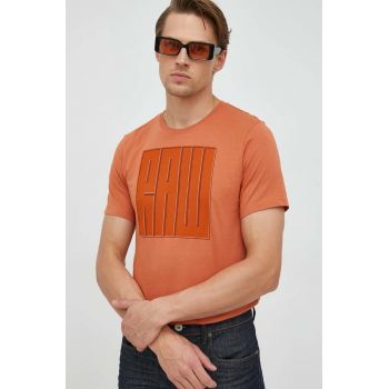 G-Star Raw tricou din bumbac culoarea portocaliu, cu imprimeu de firma original