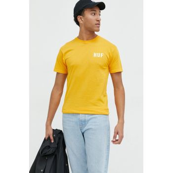 HUF tricou din bumbac culoarea portocaliu, cu imprimeu ieftin