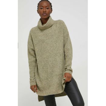 Only pulover din amestec de lana femei, culoarea verde, cu guler