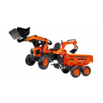 Tractor cu pedale 2090W Kubota cu cupa si remorca Falk de firma originala