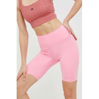 adidas Performance pantaloni scurți de antrenament Optime femei, culoarea roz, neted, high waist ieftini