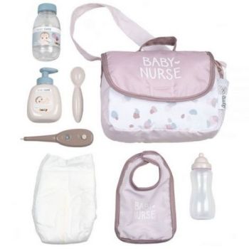 Gentuta de infasat pentru papusa Smoby Baby Nurse Changing Bag crem cu accesorii la reducere