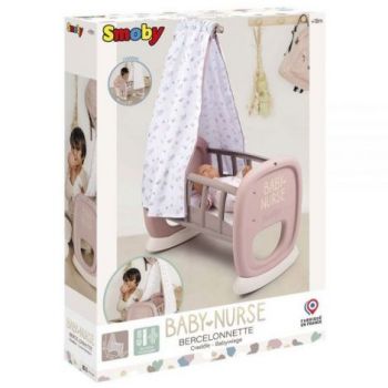 Leagan pentru papusa Smoby Baby Nurse Cradle maro cu baldachin ieftina