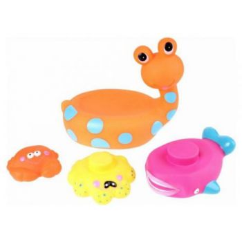 Jucarie de baie Melc cu 3 Animale Marine Eddy Toys Portocaliu ieftina