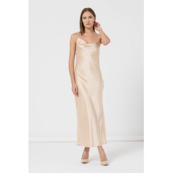 Rochie-furou cu aspect de satin si decolteu drapat la reducere