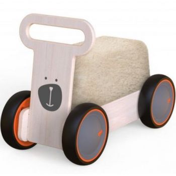 Jucarie din lemn 3 in 1 Ursulet DriveMe Soft: masinuta ride-on, premergator si carucior de jucarii MamaToyz de firma originala