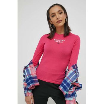 Tommy Jeans longsleeve din bumbac culoarea roz