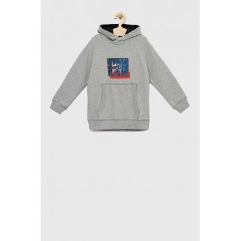Pepe Jeans hanorac de bumbac pentru copii Omar culoarea gri, cu glugă, cu imprimeu