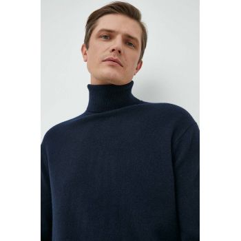 Samsoe Samsoe pulover de lana barbati, culoarea albastru marin, cu guler