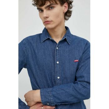 Levi's camasa jeans barbati, culoarea albastru marin, cu guler clasic, slim ieftina