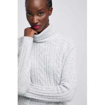Medicine pulover din amestec de lana femei, culoarea gri, cu guler ieftin