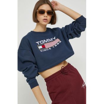 Tommy Jeans bluza femei, culoarea albastru marin, cu imprimeu ieftin