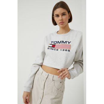 Tommy Jeans bluza femei, culoarea gri, cu imprimeu