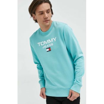 Tommy Jeans hanorac de bumbac barbati, culoarea verde, cu imprimeu