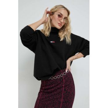 Tommy Jeans hanorac de bumbac femei, culoarea negru, cu imprimeu