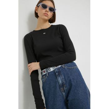 Tommy Jeans longsleeve femei, culoarea negru