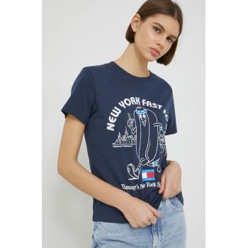 Tommy Jeans tricou din bumbac , culoarea albastru marin de firma original