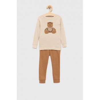 GAP pijamale de bumbac pentru copii culoarea bej, cu imprimeu