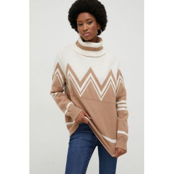 Answear Lab pulover de lana femei, culoarea bej, cu guler de firma original