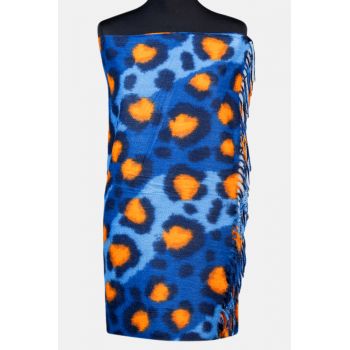 Esarfa cashmere model animal print cu nuante de albastru si portocaliu de firma originala