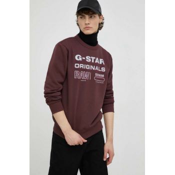 G-Star Raw bluza barbati, culoarea bordo, cu imprimeu de firma original