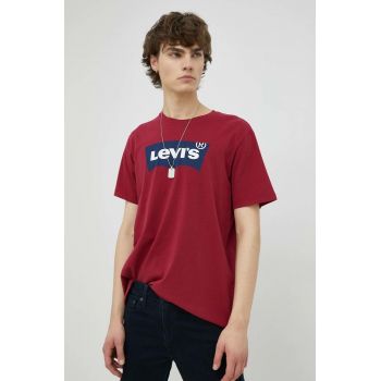 Levi's tricou din bumbac , culoarea bordo, cu imprimeu de firma original