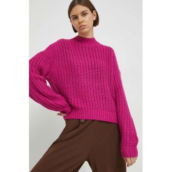 Noisy May pulover harley femei, culoarea violet, călduros, cu turtleneck